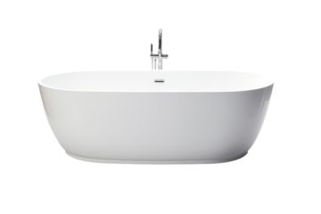 A white bath tub is seen positioned on top of a white wall, creating a minimalist and modern bathroom aesthetic. on a White or Clear Surface PNG Transparent Background.