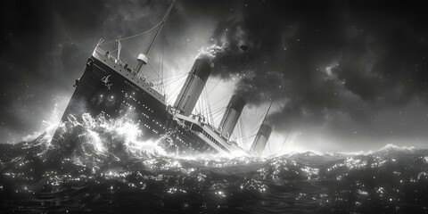 The Iconic Tragedy of the RMS Titanic: Remembered in Black and White. Concept Historical, Tragedy, RMS Titanic, Black and White Photography, Remembrance - obrazy, fototapety, plakaty