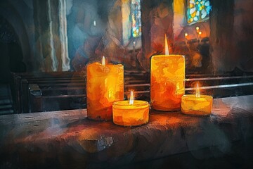 Illustration von Kerzen in einer Kirche  - obrazy, fototapety, plakaty