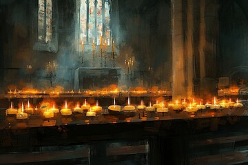 Illustration von Kerzen in einer Kirche 