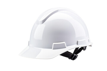 A white hard hat is placed on a plain white background, showcasing the essential protective gear used in construction and other hazardous work environments.