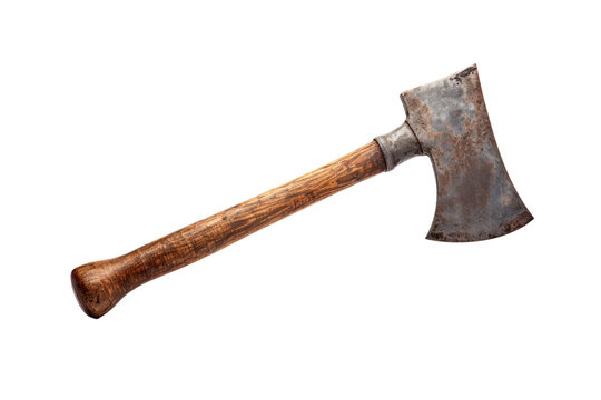 An image of an aged axe with a classic wooden handle. on a White or Clear Surface PNG Transparent Background.