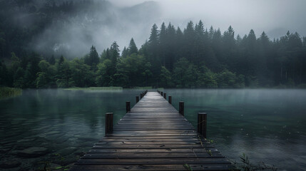 Wooden pier passage to the forest