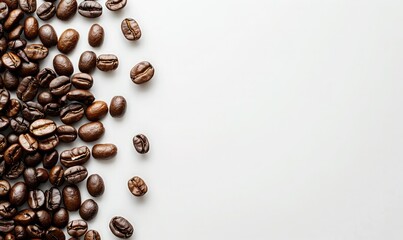 coffee beans minimalist soft white background, with copy space 