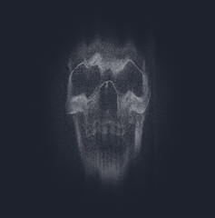 Vector ghostly background: horror concept with creepy smoke, skull, and dark texture. Halftone scary ghost on dark background.