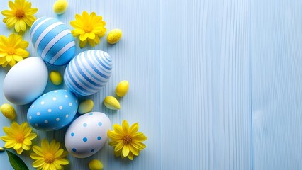 Easter background, flat lay, top view, copy space