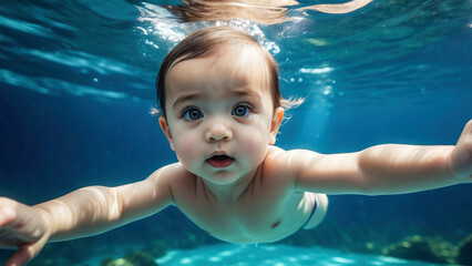 Fototapeta na wymiar baby swimming