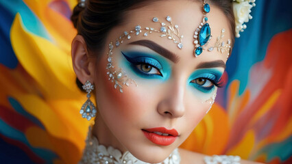 Naklejka premium Beautiful bride with wedding makeup and hairstyle