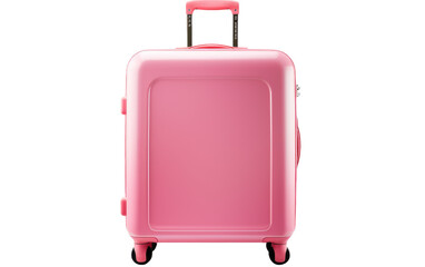 A pink suitcase with wheels on wheels, ready for travel. on a White or Clear Surface PNG Transparent Background.