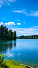 Fototapeta na wymiar Serene Lakeside Landscape: A Stunning Display of Natural Beauty and Tranquility