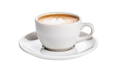 A ceramic saucer holds a steaming cup filled with freshly brewed coffee. on a White or Clear Surface PNG Transparent Background.
