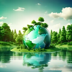A green globe with the trees and ecology concept a nice-world earth and water day concept