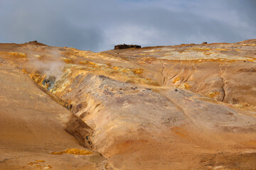 Myvatn geothermal area with its numerous hot springs in the Krafla volcanic system
