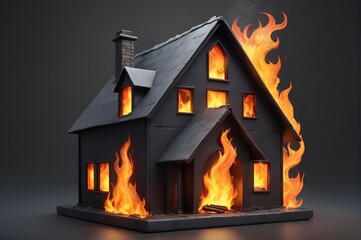 A paper house with a fire inside. Insurance, security, safety, fire