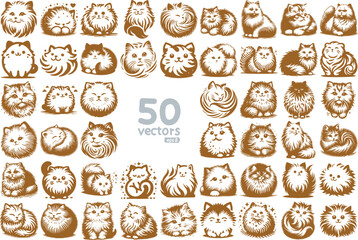 simple vector drawing of a soft fluffy cat large collection of images for stencil - obrazy, fototapety, plakaty