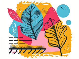Bauhaus Blossoms, Abstract Leaf Flat Illustration