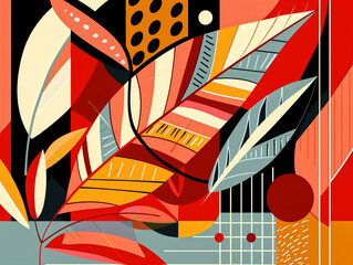 Bauhaus Blossoms, Abstract Leaf Flat Illustration