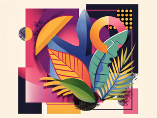 Bauhaus Blossoms, Abstract Leaf Flat Illustration
