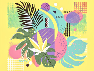 Bauhaus Blossoms, Abstract Leaf Flat Illustration