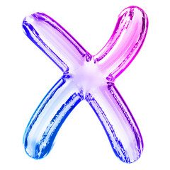 Glass gradient uppercase letter X font 3d render