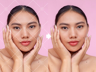 Before and after example of AI copyright or watermark remover tool erasing watermarks from a a...