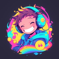 Rainbow young gay avatar, happy smiling, luxury modern logo in vector flat style