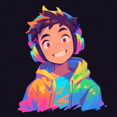 Rainbow young gay avatar, happy smiling, luxury modern logo in vector flat style