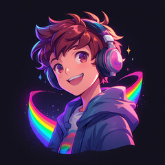 Rainbow young gay avatar, happy smiling, luxury modern logo in vector flat style