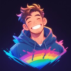 Rainbow young gay avatar, happy smiling, luxury modern logo in vector flat style