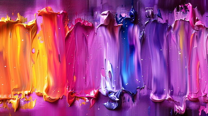 Colorful paint flowing and dripping down a textured canvas creating a vibrant abstract artwork.