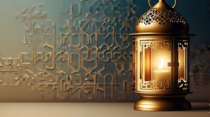Muslim holy month Ramadan Kareem concept with plain space background and arabic lantern created...