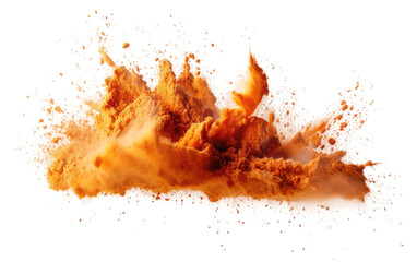 A vibrant image featuring a white background with splashes of orange and red powder creating a vivid and dynamic display. on a White or Clear Surface PNG Transparent Background.