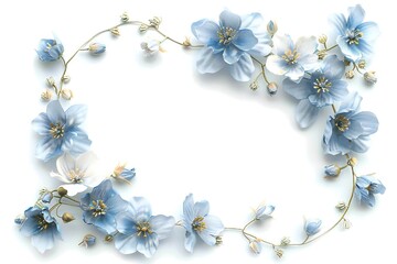 Fototapeta na wymiar Soft blue empty spring frame with flowers isolated on white background Generative Ai