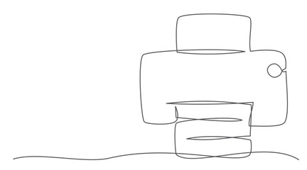 Printer One line drawing isolated on white background