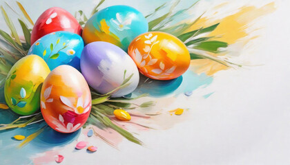 Fototapeta na wymiar Colorful painted easter eggs with copy space