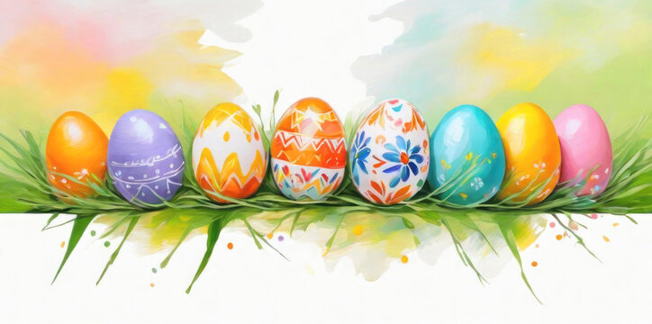 Beautiful colorful easter eggs banner with copy space