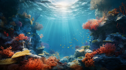 An underwater scene of a coral reef