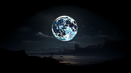 Naklejka na ściany i meble Lunar landscape with full moon in night sky