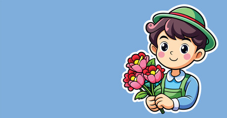 little boy with flowers for his mother