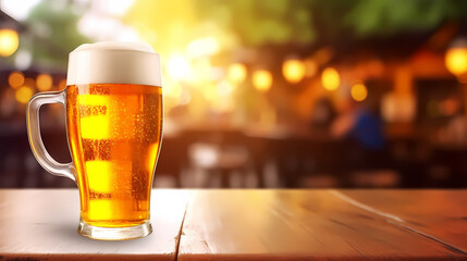 Glass of cold beer, mug product advertising on beer background with copy space - obrazy, fototapety, plakaty