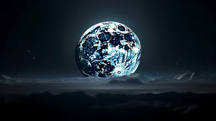 Fototapete Vollmond und Bäume Lunar landscape with full moon in night sky