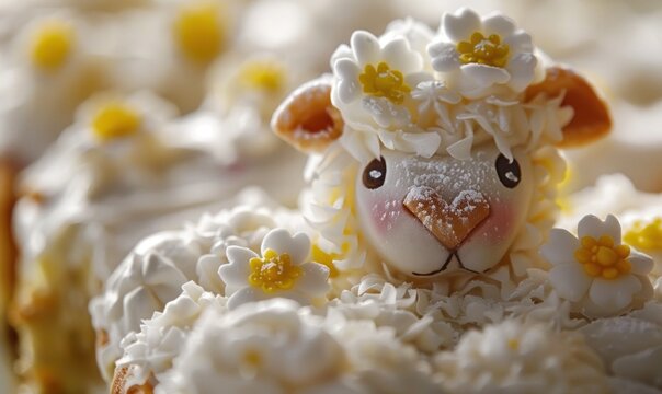 Close-up of a Paschal lamb cake, a sweet symbol of the season