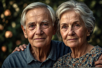 The timeless connection between a middle aged elderly retired family couple through a close-up portrait that highlights the depth of their shared experiences and enduring love.
