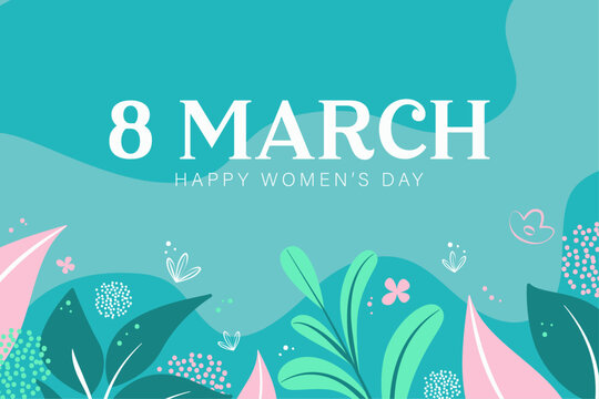 Fototapeta Decorative banner for International Women's Day. Horizontal background with flowers and inscriptions.