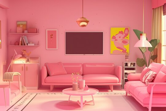 3d Pink Family room 
