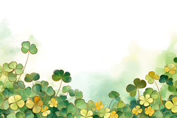 Watercolor luxury gold green clover shamrock border background wallpaper for festival holiday design