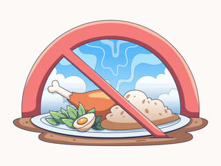 Illustration depicting the prohibition on eating during fasting, particularly observed during holy month Ramadan in Islamic culture.