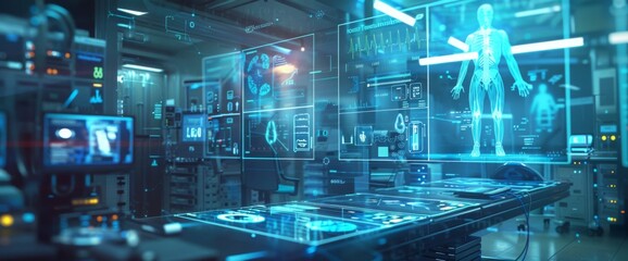 displaying medical data in the room, in the style of futuristic digital art