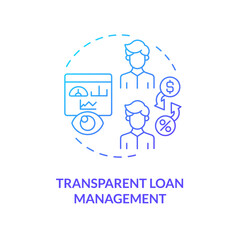 Transparent loan management blue gradient concept icon. Loan options, interest rates, and fees. P2P lending. Round shape line illustration. Abstract idea. Graphic design. Easy to use in marketing