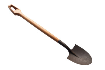 A simple photograph of a shovel with a wooden handle. on a White or Clear Surface PNG Transparent Background. - obrazy, fototapety, plakaty